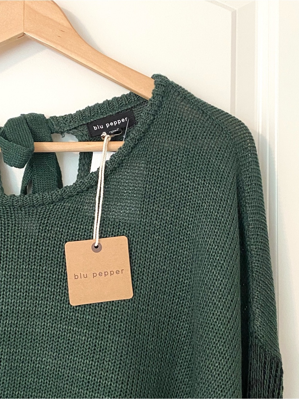 NWT Blu Pepper Dark Green Black Soft Luxe Knit Sweater Women’s Large Boho Cozy